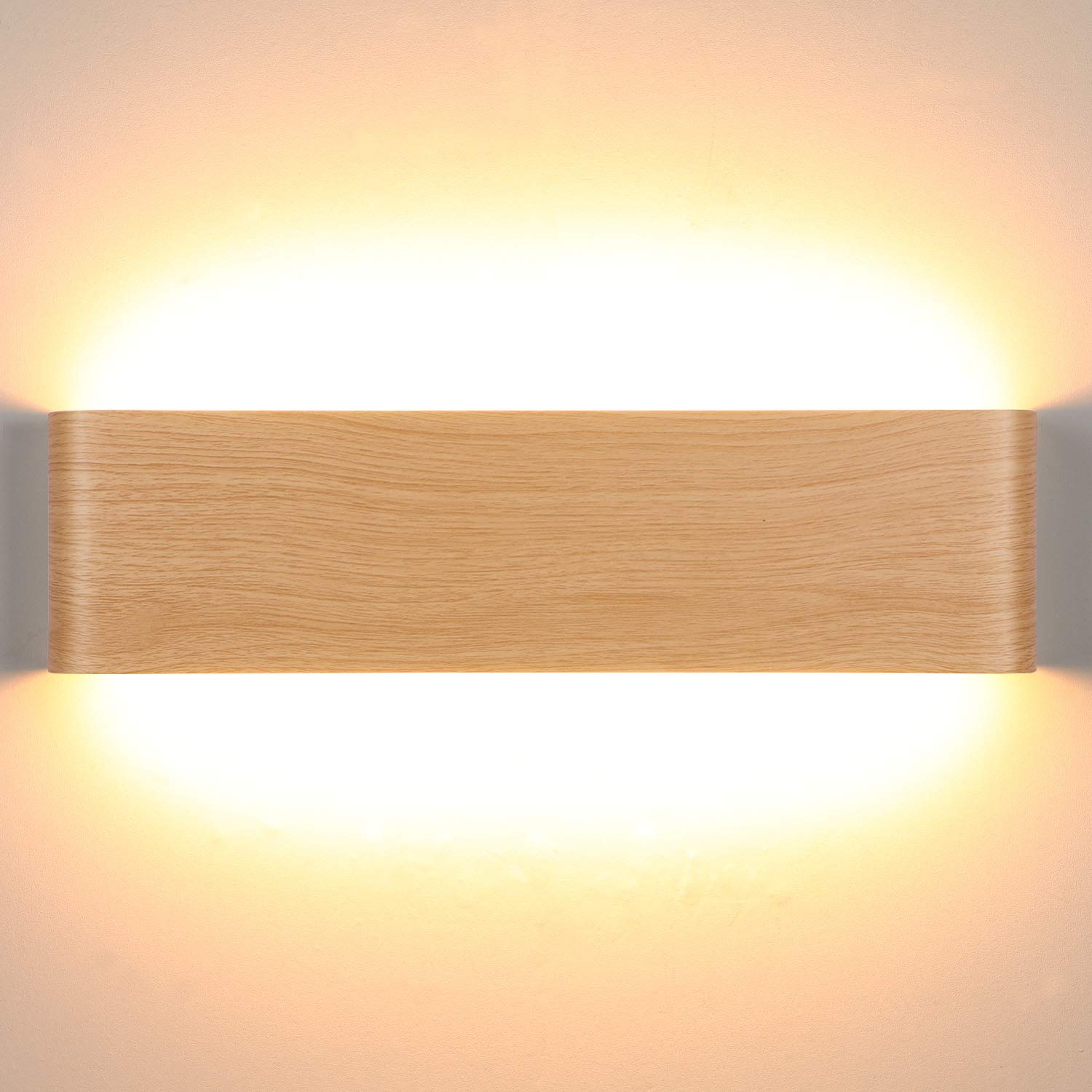 Lightess Bright 16W Led Wall Light Wood Pattern Up Down Wall Lamp 32cm Bedroom Wall Light Thick Aluminum Indoor Wall Lighting Fixture Warm White for Living Room Office Stair Hotel Library Doorway