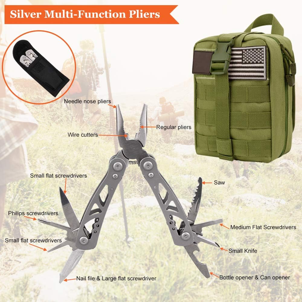 Monoki First Aid Survival Kit, 302Pcs Tactical Molle EMT IFAK Pouch Outdoor Gear EDC Emergency Survival Kits First Aid Kit Trauma Bag for Hiking Camping Hunting Car Travel or Adventures : Sports & Outdoors