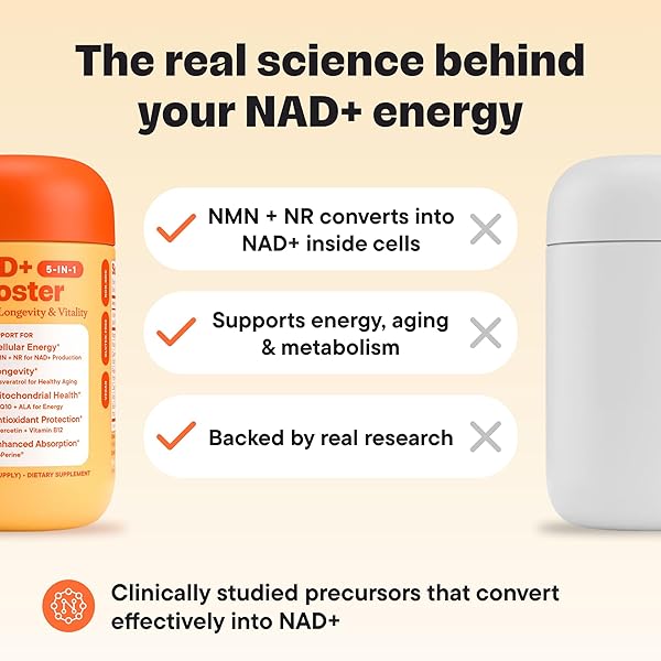 VITALFORM NAD+ SUPPLEMENT WITH NMN & NICOTINAMIDE RIBOSIDE (NR) – ADVANCED CELLULAR ENERGY & HEALTHY AGING COMPLEX – WITH RESVERATROL, COQ10, QUERCETIN & BIOPERINE – 60 VEGAN CAPSULES