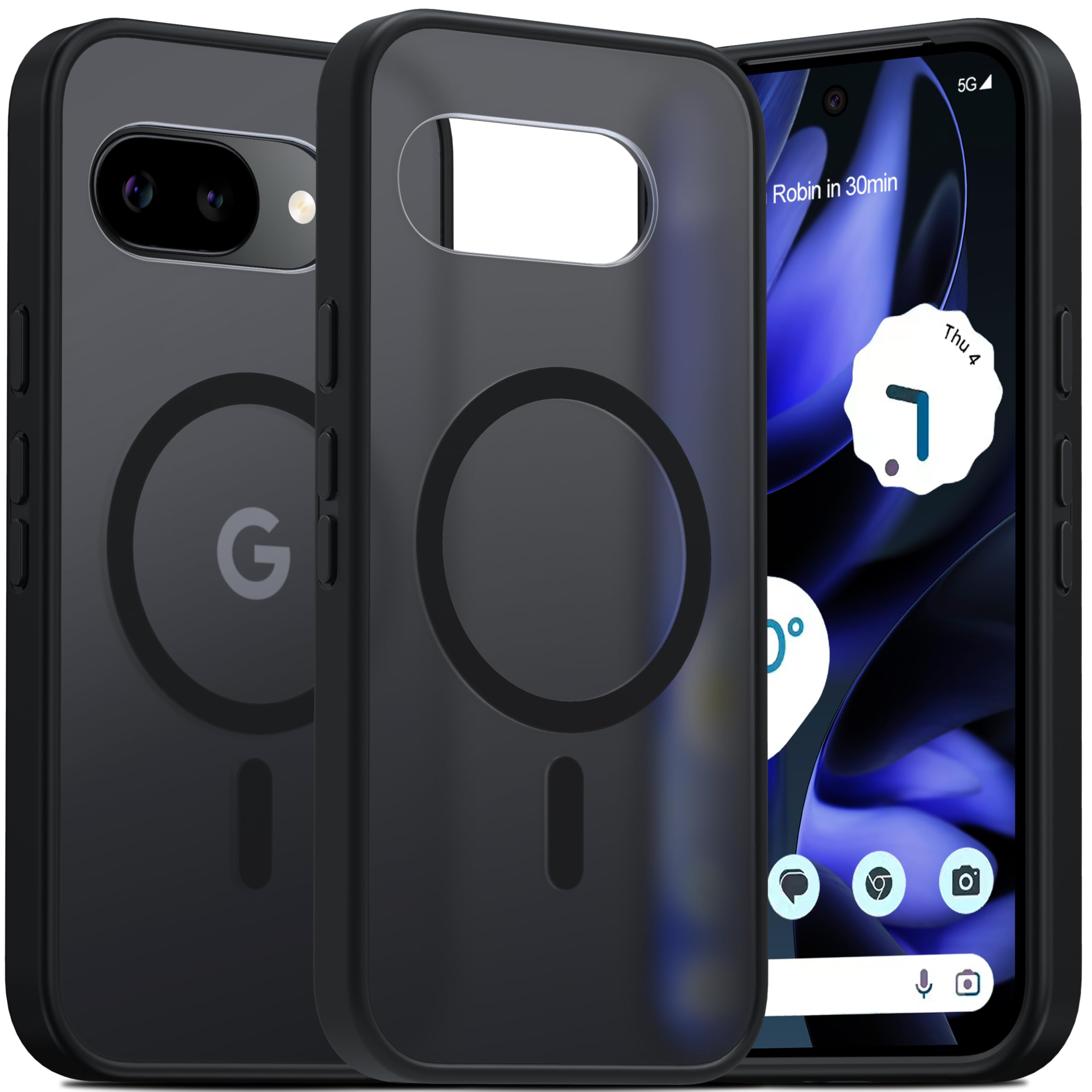 Photo 1 of **pack of 2**GIVELOT Magnetic for Google Pixel 9a Case [Compatible with Magsafe] with Translucent Matte Back Slim [Skin-Friendly] 12FT Military Grade Shockproof Phone Cover Case for Google Pixel 9a (Black)
