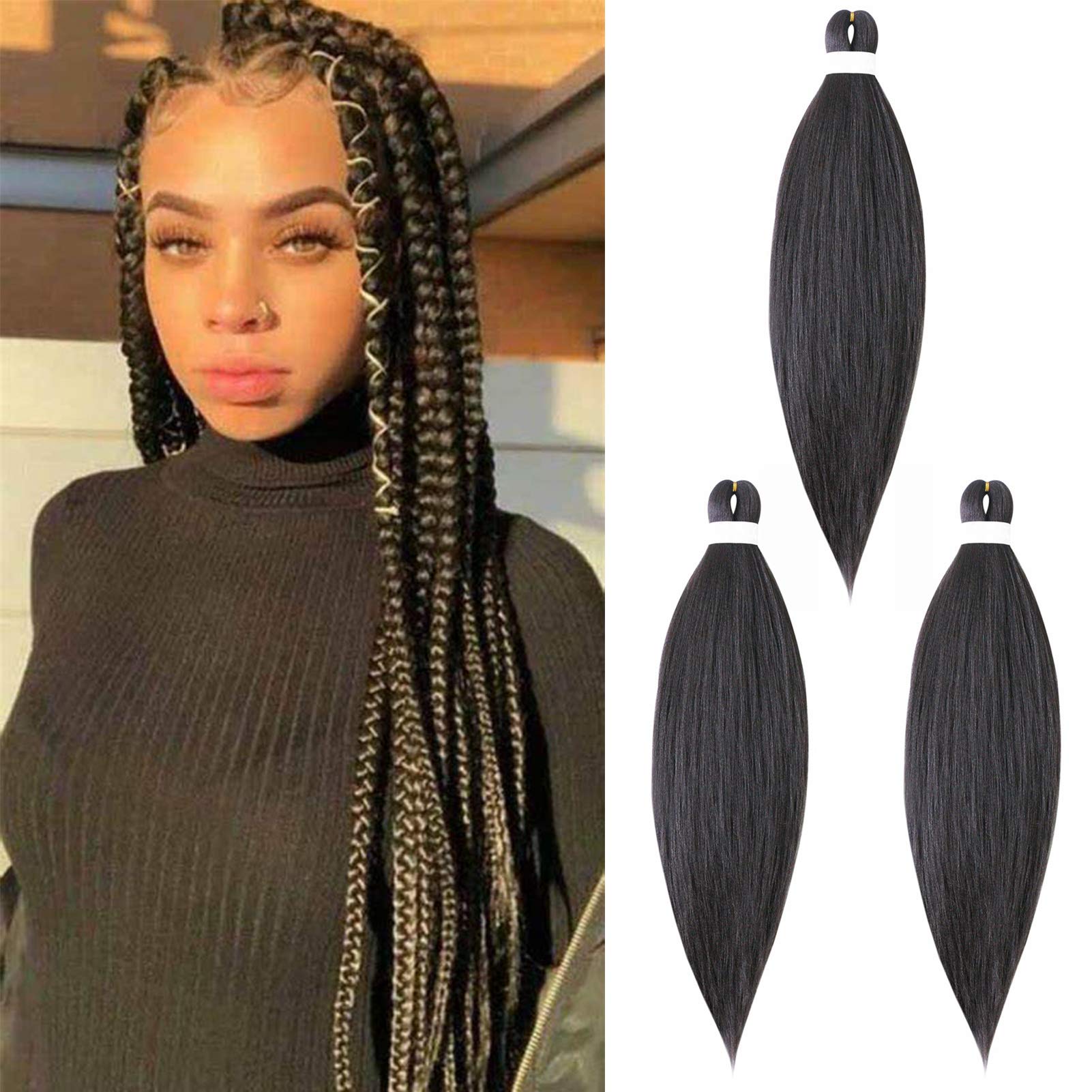 Pre stretched Braiding Hair Easy Braid Professional Hair Extensions Hot Water Setting Synthetic Fiber Crochet Twist Hair Yaki Texuture Itch Free Long Soft (26inch 3packs Medium Brown)