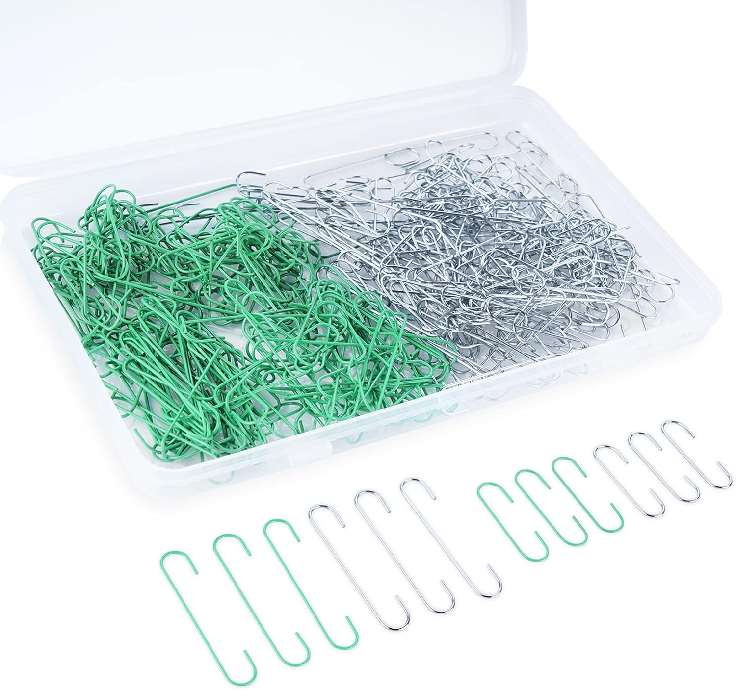 Ornament Hooks - Lemonfilter 400Pcs Christmas Ornament Hooks Christmas Tree Hanger Hooks C-Shaped Metal Ornament Hanging Hook C-Hooks for Christmas Tree Christmas Balls Party Decorations(Silver, Green)