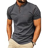 Sailwind Mens Henley Shirts Short Sleeve Summer Casual Classic Cotton T Shirts Pocket Button Shirt Dark Gray