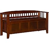 Linon Home Decor Storage Bench with Short Split Seat Storage, Walnut, 50 inchw x 17 inchd x 25.25 inchh.
