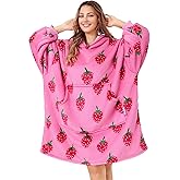 MIZZEO Microfiber Wearable Blanket, Oversized Light Wearable Blanket Hoodie for Adults, Cozy Soft Warm Plush Hooded Blanket Gifts for Women, One Size Fits All (Strawberry)