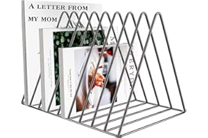 VOSTOR Files Folder Stand Desktop File Organizer, Vinyl Records Holder Book Shelf Magazine Rack, 9 Slot File Sorter Eye-catching Decoration for Indoor Office Home, Photograph Props (Diamond Black)