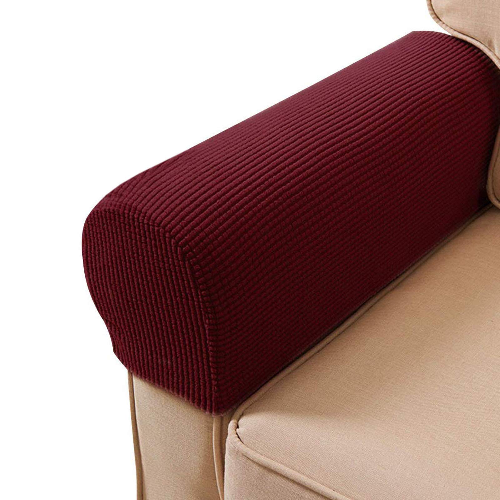 ESRISE Armrest Chair Covers, Stretch Armchair Couch Arm Rest Cover Anti-Slip Spandex Polyester Sofa Chair Arm Caps Slipcovers for Furniture Protector, Set of 2 (Wine Red)