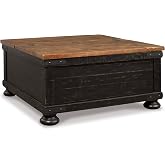 Signature Design by Ashley Lift Top Coffee Table with Storage, Farmhouse | Pine veneers, wood &amp; engineered wood, Split-top spring lift, Hidden trunk storage, 36-in square footprint, Valebeck Series