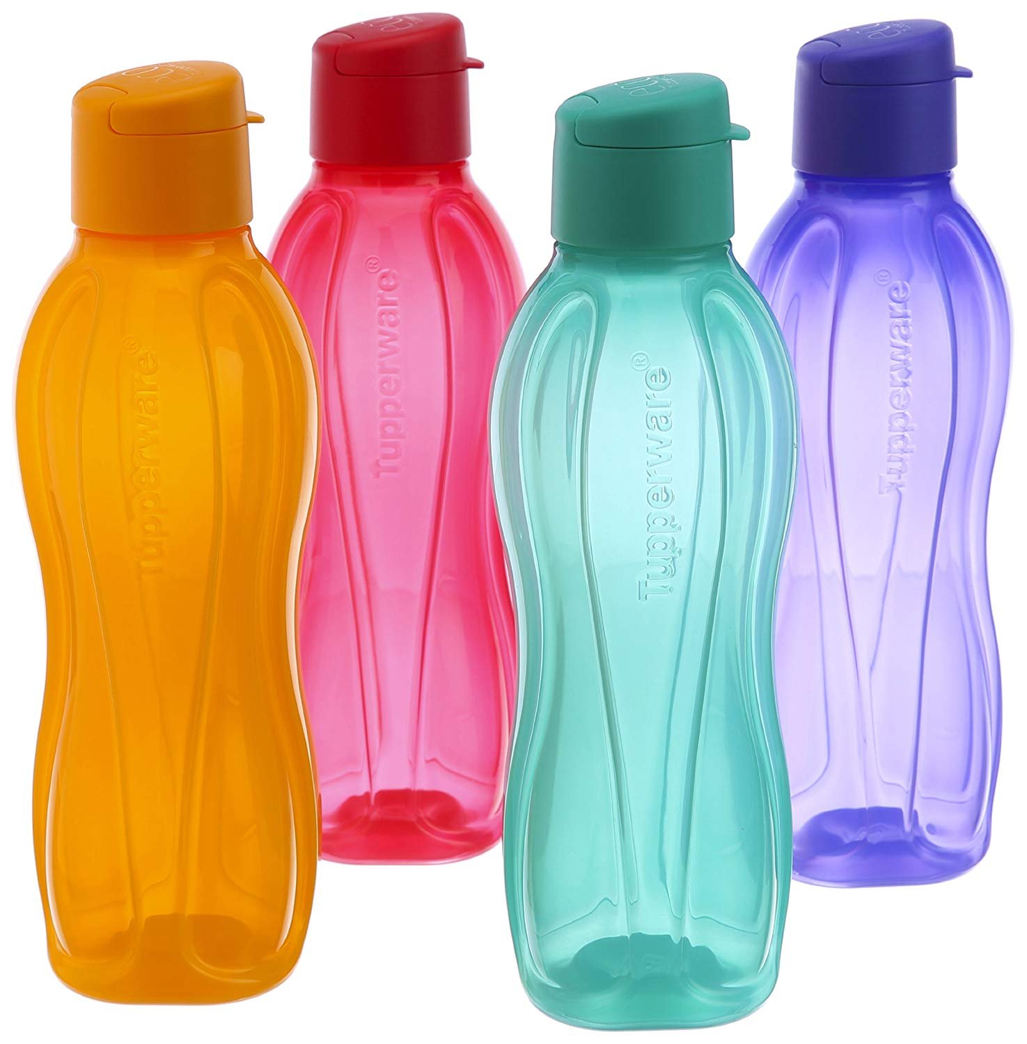 Tupperware Aquasafe Plastic Bottle, 1L, Set of 4, Multicolour Amazon