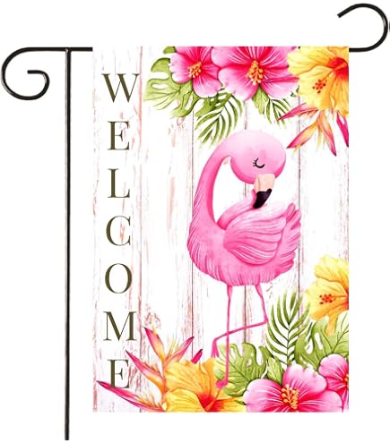 AOYEGO Welcome Flamingo Gartenflagge - Doppelseitig, 31,8x45,7 Cm, Aquarell-Design, Pink, 100% Polyester