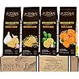 Cracker Gift Basket - Bruschette Toast Crackers Variety Pack (4 Flavors) | Gourmet Crostini Toasts in Garlic, Oregano, Pesto & Pizza | Vegan Snack for Charcuterie, Dips & Entertaining