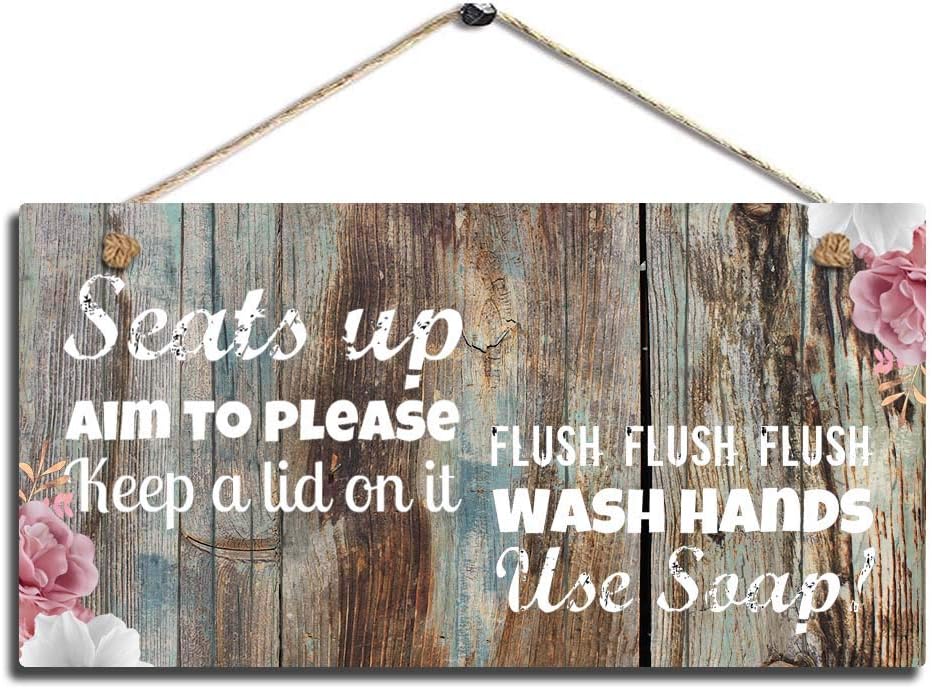 Bathroom Wall Printed Plaque Sign Funny Rustic Bathroom Decoration for Wall Signs Picture Seats Up & Use Soap with Size 11.5" x 6"