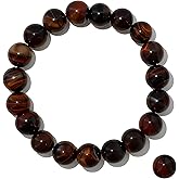 Clilopoal Natural Crystal Stone Golden Tiger's Eye Bracelet Black Obsidian Round Bead Elastic Energy Healing Bracelet for Men and Women Small, Medium, Large 6mm 8mm 10mm 12mm