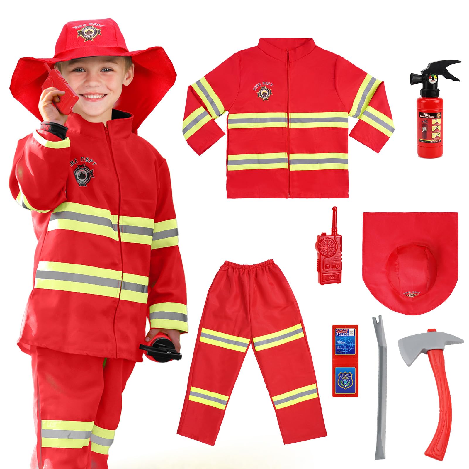 AYBUY Kids Fireman Costume, Kids Firefighter Costume and Accessories, Children Role Play Halloween Costumes, Dress Up Firefighter Outfit for Boys and Girls, Halloween Cosplay Fancy Dress,120cm — image 1