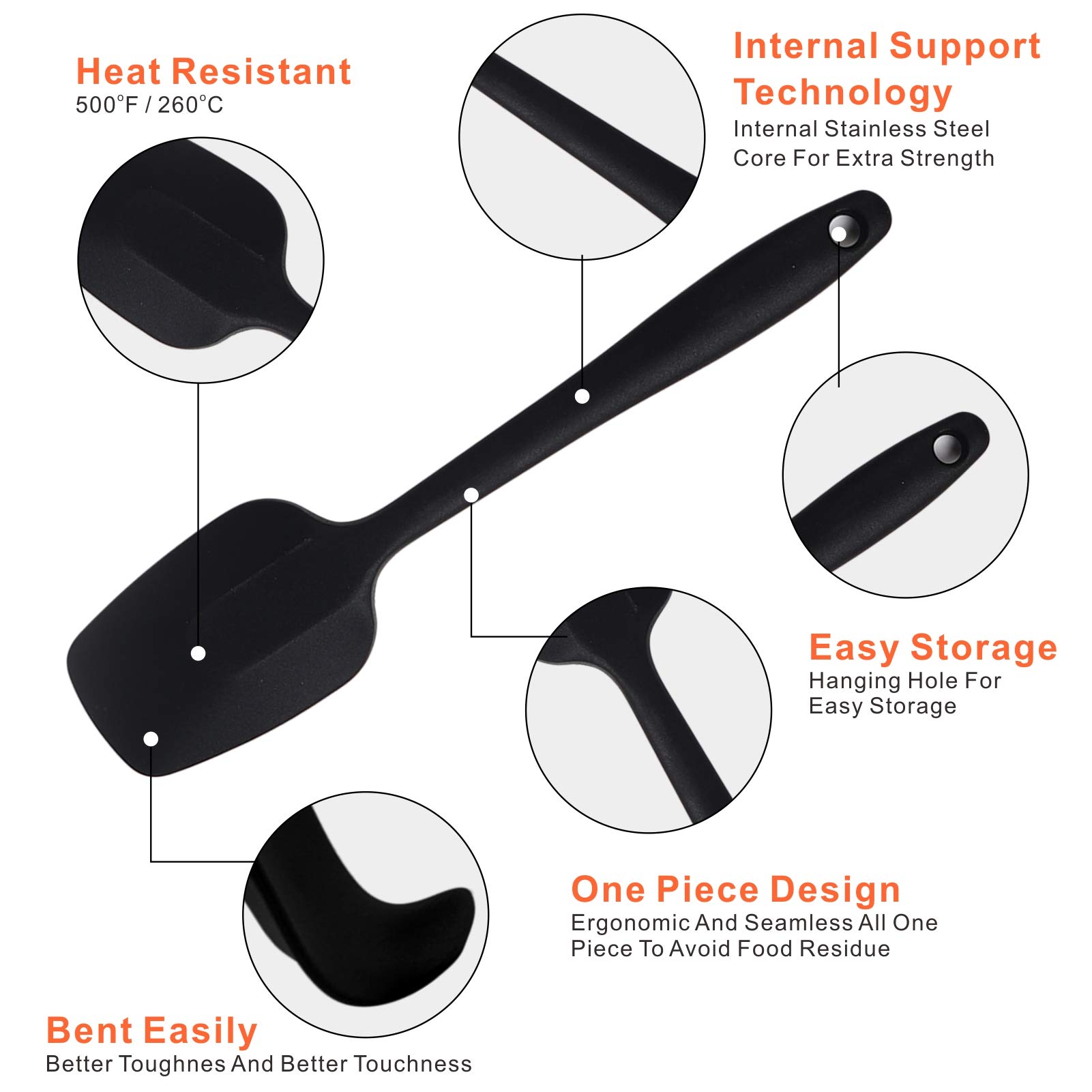 Silicone Spatulas, 8.2 inch Small Rubber Spoon Spatula Heat Resistant Seamless One Piece Design Non-Stick Spoonula Flexible Scrapers Baking Mixing Tool (6 Pcs)