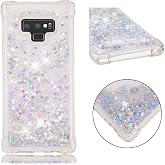 LEMAXELERS Compatible with Galaxy Note 9 Case, Bling Glitter Liquid Clear Case Floating Quicksand Shockproof Protective Sparkle Silicone Soft TPU Case for Samsung Galaxy Note 9. YBL Love Silver