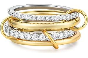 Moiegouct 14K Gold Interlocking Stackable Rings for Women – Silver Gold Stack Ring Set with CZ, Two Tone Interlocked Stacked Ring, Multi-layer Statement Ring Jewelry
