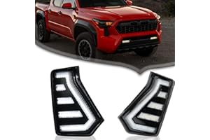 BINQIGOO LED Front Bumper Fog Lights White DRL Daytime Running Lamp Amber Turn Signal Light Assembly Compatible With Toyota Tacoma 2024 2025 Accessories