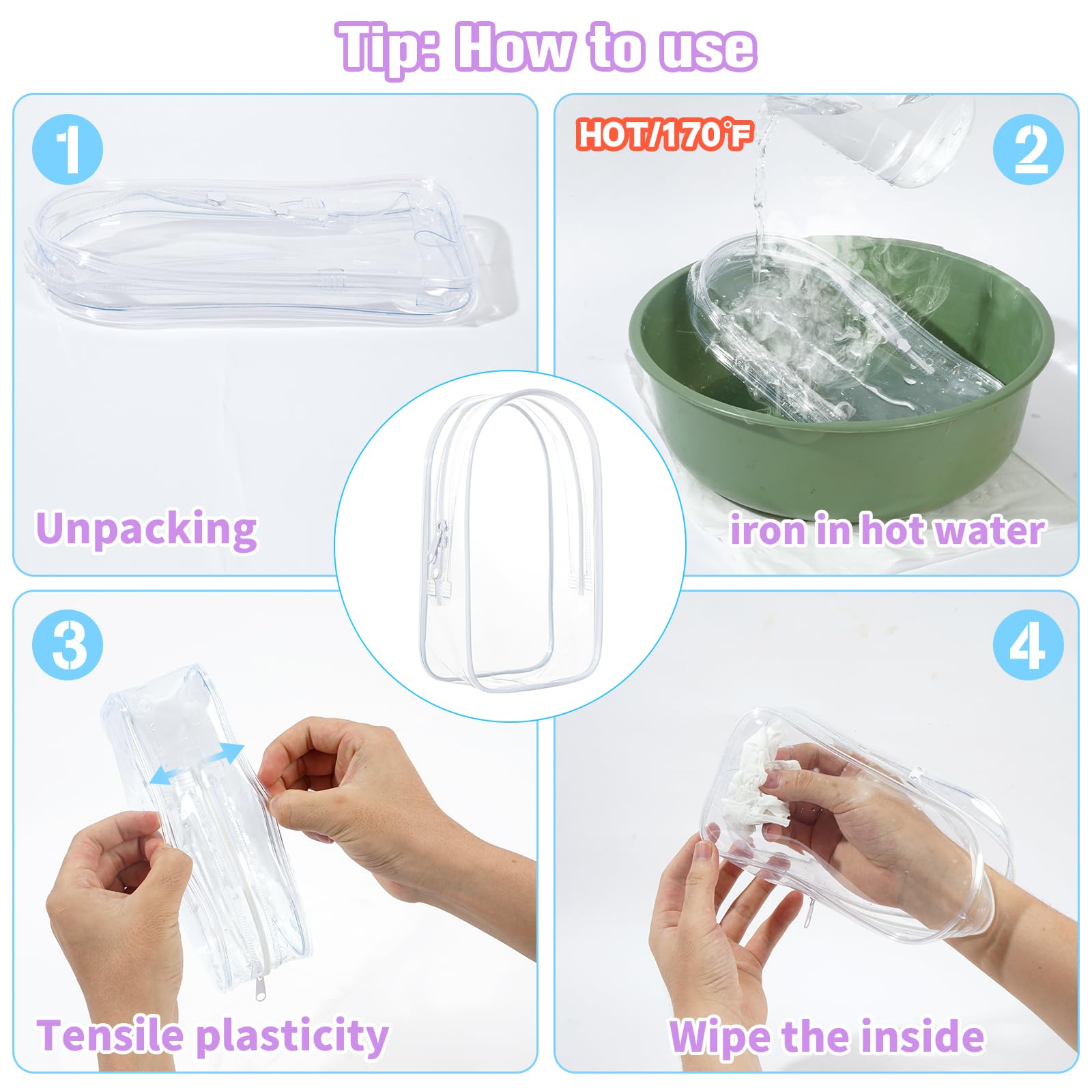Clear Figure Display Bag with Keychain for Doll, Positive Doll Storage Bag, Pouch Keychain Charms for Collectibles (with Zipper- Waterproof) Building Block Storage Bag,8.2 * 4.6 inch