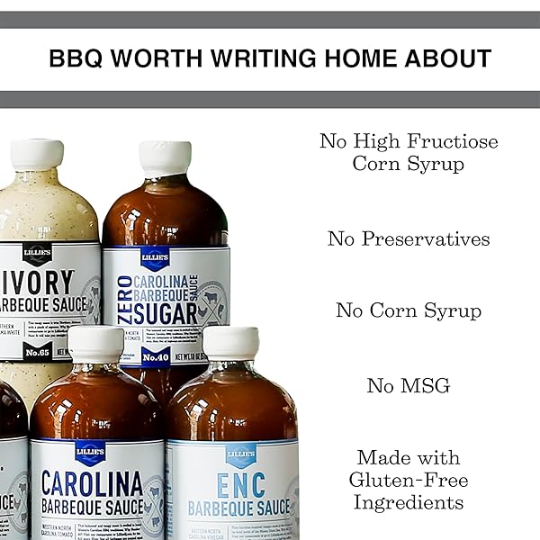 LILLIE’S Q – ZERO SUGAR CAROLINA BARBEQUE SAUCE, GOURMET CAROLINA, TANGY BBQ SAUCE WITH TOMATO VINEGAR, SUGAR-FREE, KETO-FRIENDLY, W/GLUTEN-FREE INGREDIENTS (16OZ)