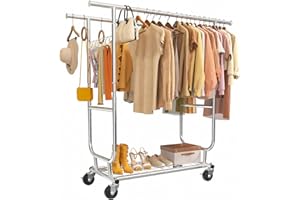 dgedby Clothes Rack Heavy Duty 620LBS For Hanging Clothes, Commercial Garment Rack Heavy Duty,Collapsible ＆ Portable Clothes Rack with Wheels,Rolling Clothing Racks Metal Clothing Rack (CR-H)