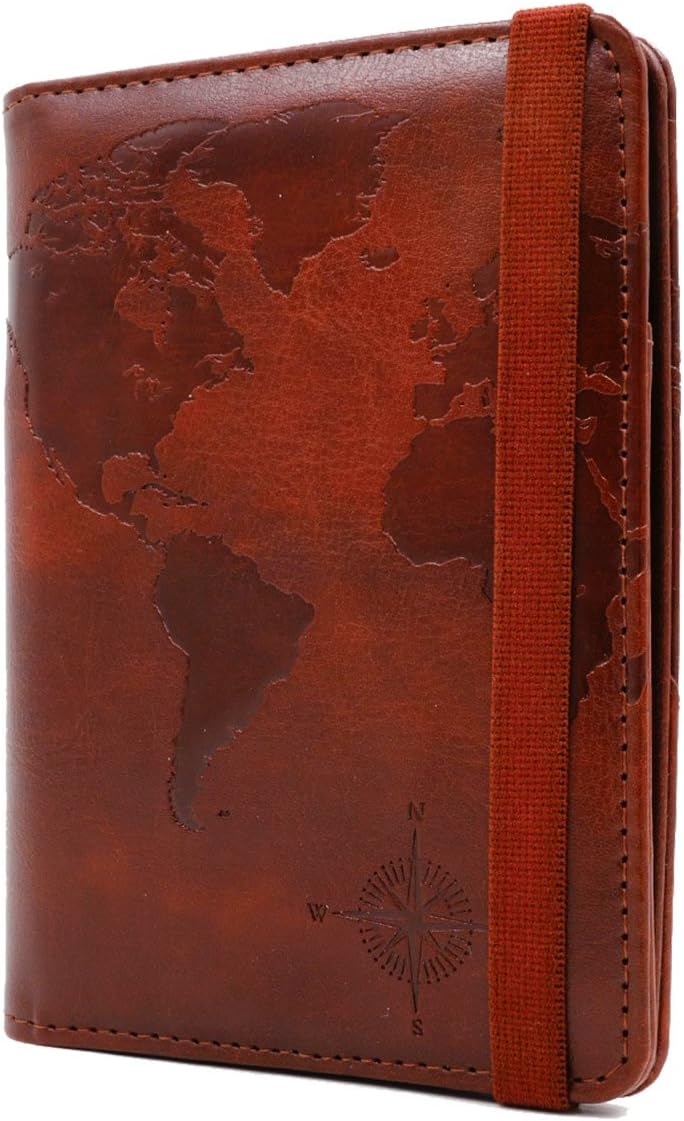  | Kandouren RFID Blocking Passport Holder Cover Case, travel luggage passport wallet made with Brown Map Crazy Horse PU Leather for Men & Women | Passport Covers