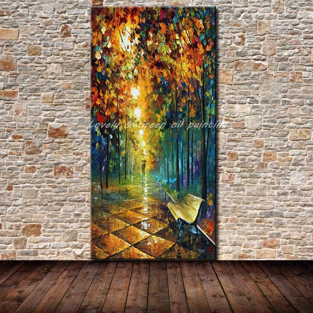 Hand Painted Oil Painting On Canvas, Unframed 3D Vertical Landscape Paintings, Colorful Rainy Night Street,Modern Abstract Large Wall Art Decor For Living Room Bedroom Office Hotel