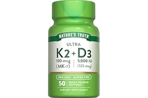 Nature's Truth Vitamin K2 MK7 Complex | 100 mcg | 50 Softgels | with D3 | Non-GMO & Gluten Free Supplement