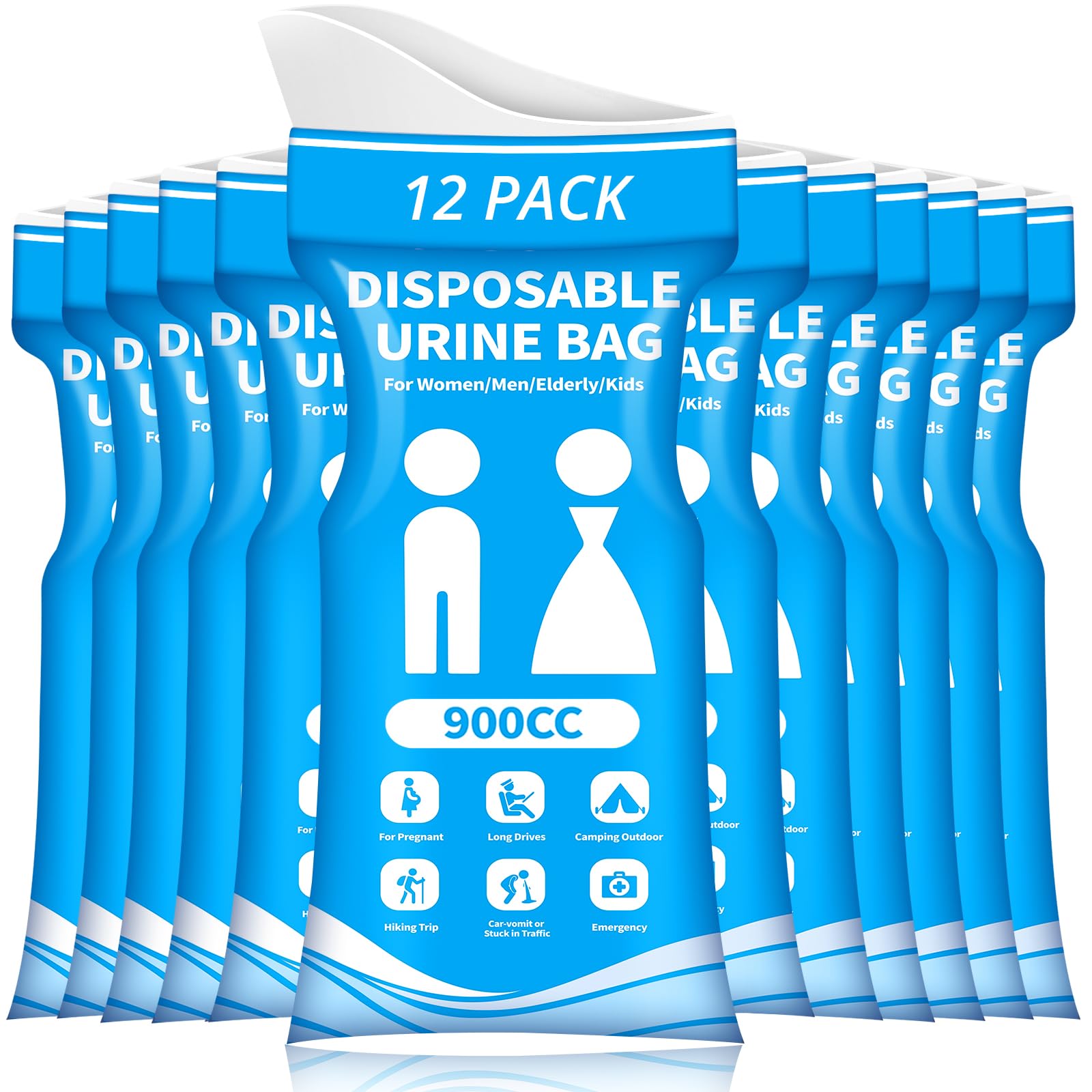 Photo 1 of HOKINETY Disposable Urine Bag for Travel - 900ML Portable Pee Bags for Women Men 12 PCS Emergency Vomit Bags Unisex Urinal Toilet Bag for Car Camping, Road Trip,Traffic Jams, Pregnant, Patient, Kids