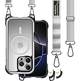 MAGEASY Designed for iPhone 16 Pro Case with Strap - 20ft Drop Protection Compatible with MagSafe, Transformable 2-in-1 Protective & Lanyard Case, Aluminum Frame | Odyssey Strap M (Metal Silver)