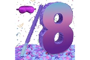 FSNJCZ Purple Birthday Party Decorations, Purple Number 8 Pinata with Stick Blindfold Confetti for Girls Boys 8th Birthday Activity Game Gift (15.7 x 11.5 x 3 In)