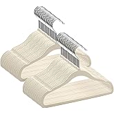 GoodtoU Kids Velvet Hangers, 50 Pack, 11.8 in Non-Slip Baby & Toddler Clothes Hangers, Baby Felt Hangers with Notches & 360° Swivel Hooks for Space-Saving, Beige