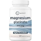 Micro Ingredients Magnesium Glycinate 350mg Per Serving, 240 Veggie Capsules | Potent Elemental Form, 100% Chelated, Highly Bioavailable | Healthy Muscle, Bones, & Mood Support Supplement | Non-GMO