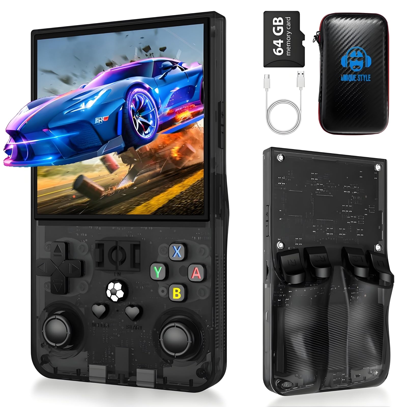 Photo 1 of 2025 New Upgrade R36MAX Retro Handheld Game Console , 4.0 Inch IPS Video Gaming Console with 64GB TF Card Over 20000+ Pre-Installed Retro Games, 4000mAh Battery (Black)