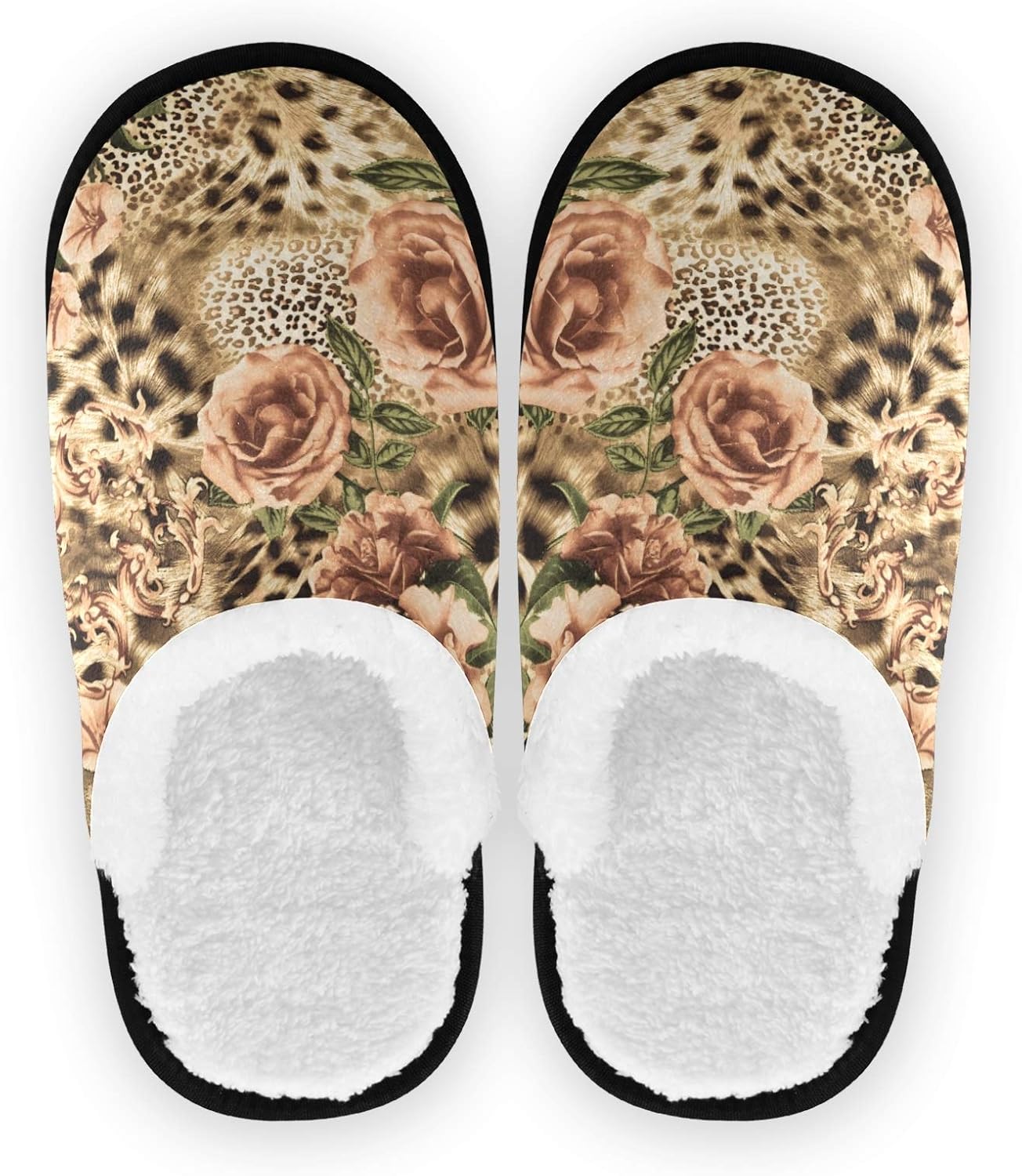 Amazon.com | Linomo Vintage Leopard Print Rose Slippers for Women Men Kids, Womens House 