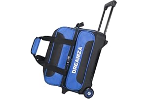 DREAMZA 2 Ball Bowling Bag with Wheels, Double Bowling Ball Bag 2 Ball Roller w/Separate Compartment for Shoes Up to US Mens Size 16, w/Retractable Handle Extends to 40" & Accessories Pocket