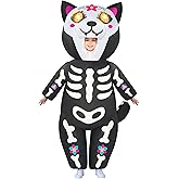 Spooktacular Creations Kids Inflatable Costumes with LED Eyes, Halloween Skeleton Cat Blow Up Costumes for Girls, Full Body Kitty Inflatable Suit for Halloween Cosplay Parties