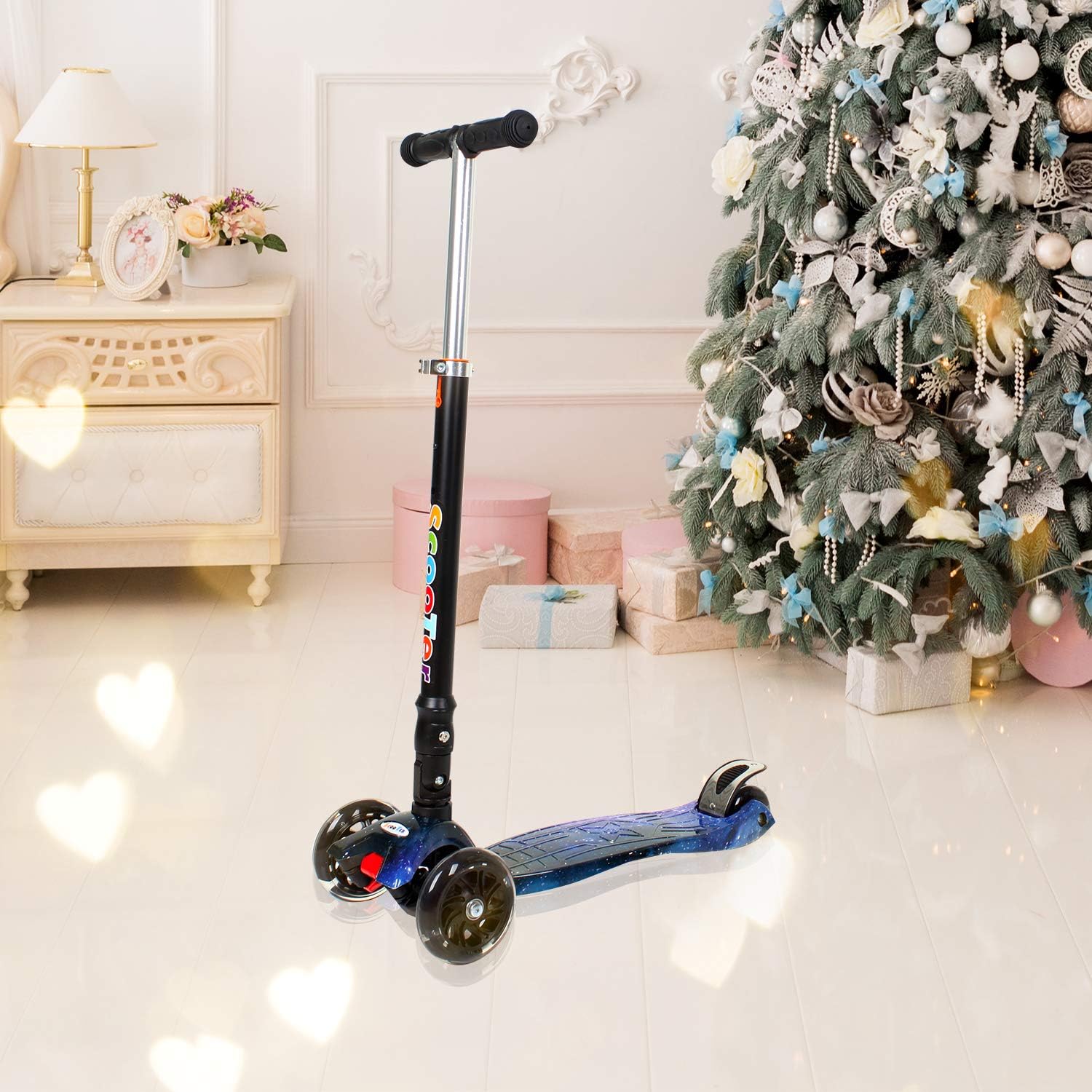 3 Wheel Scooter for Kids Childrens Boys & Girls, Skateboard with Flashing LED Wheels Foldable Adjustable Height Age 3 4 5 6 7 8 with Adjustable Height, Flashing wheels