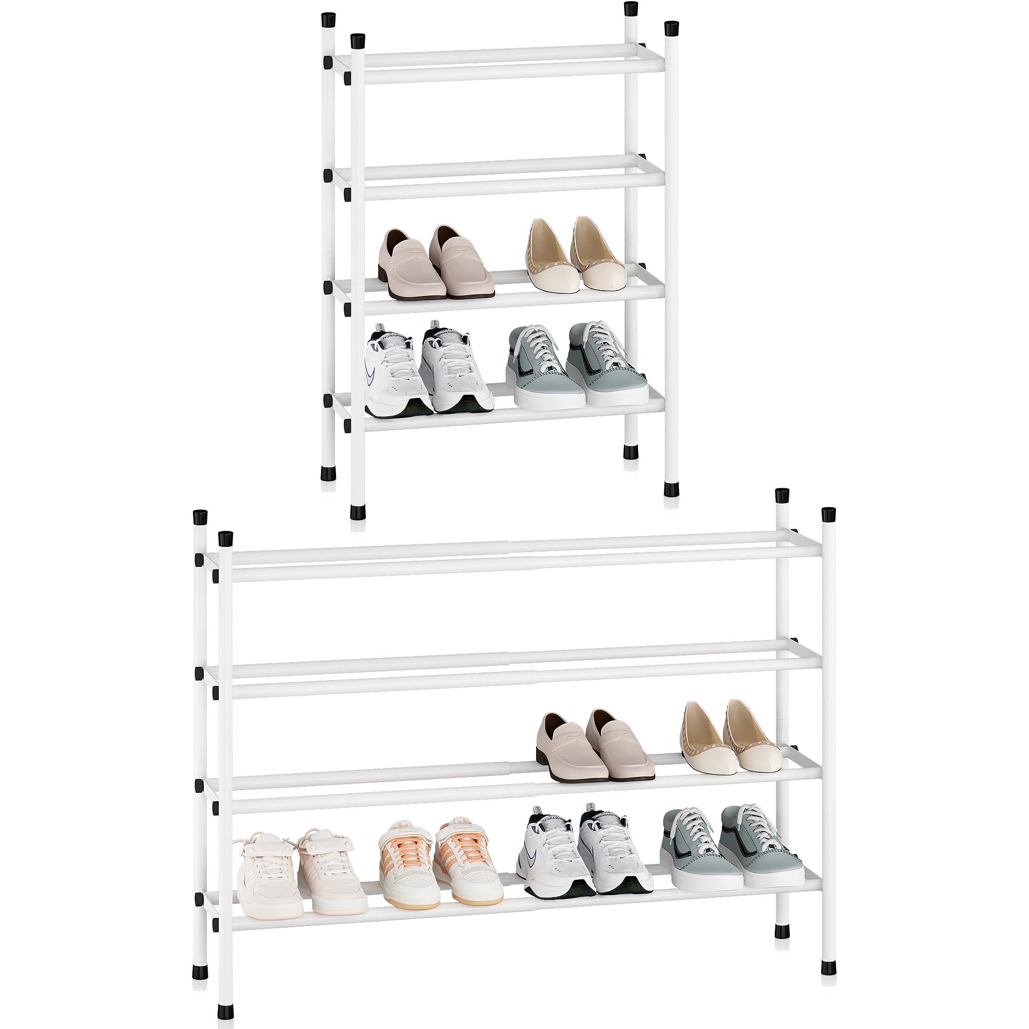 Photo 1 of ***FACTORY SEALED***STORAGE MANIAC Expandable Shoe Rack, 16 Pairs Stackable Small Shoe Rack, Metal Adjustable Shoes Organizer for Closet, Entryway, Hallway, Garage, Front Door, Shoes Shelves, White 4 Tier