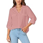 LYANER Women's Basic Button Down Roll Up Long Sleeve Work Office Shirt Blouse Top