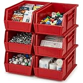 Quantum Storage QUS230 Heavy-Duty Stackable Plastic Storage Bins for Workshop, Warehouse &amp; Garage, Ultra Stack &amp; Hang, 10-7/8" x 5-1/2" x 5", Red, 12-Pack