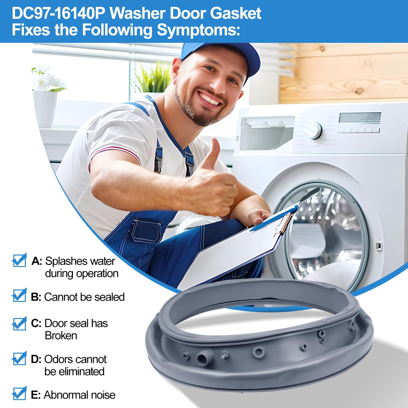 Upgraded DC97-16140P Washer Door Seal Compatible with Samsung Washer Seal Replacement Parts,DC97-19755A Washer Door Boot WF45M5500AZ/A5, WF45M5500AP/A5, WF45K6200AW/A2, WF45N5300AW/US Door Seal Gasket