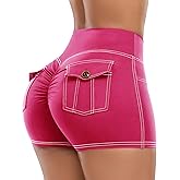 SEASUM Women's 3/4.5 Inch High Waisted Booty Shorts with Pockets - Butt Lifting Cargo Scrunch Gym Yoga Workout Bottom