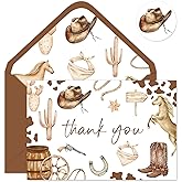 FYSUIMU 24 Pack Western Cowboy Thank You Cards Brown Cowboy Hat Boots Horse Note Card with Envelopes Stickers Greeting Blank Card for Birthday Baby Shower