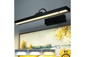 JOFIOS Wireless Picture Light, 16.7in Battery Operated Picture Lights for Wall with Remote, Timer and Dimmable Wireless Metal Art Display Lights for Paintings, Artwork, Portrait Dartboard - Black, 1pack