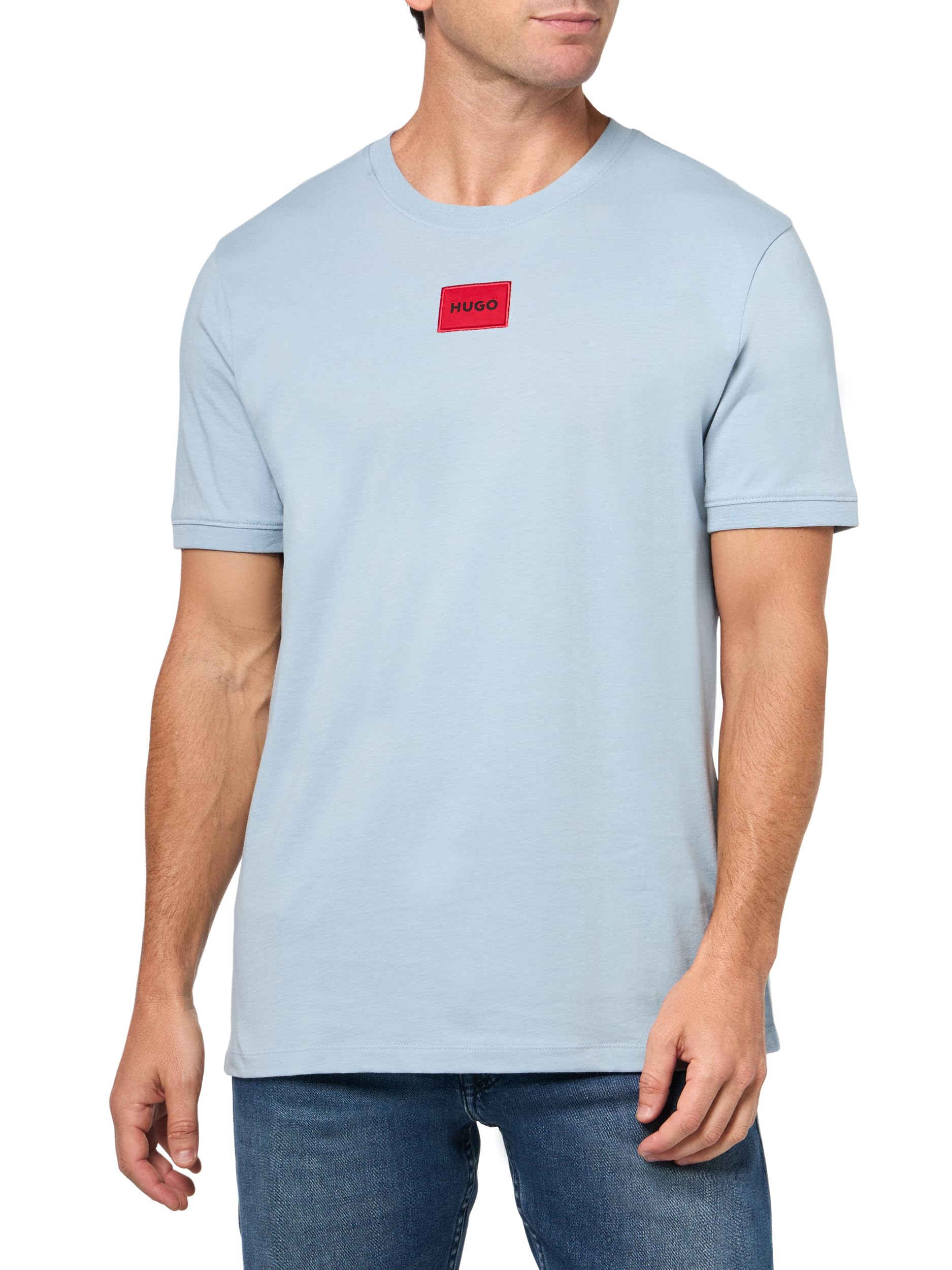 HUGO, Ribbed Crew Neck Regular Fit Center Logo T-Shirt, dust Blue, M Image