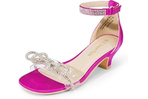DREAM PAIRS Girls Sandals Ankle Strap Square Toe Low Heel Bow Flower Dress Shoes