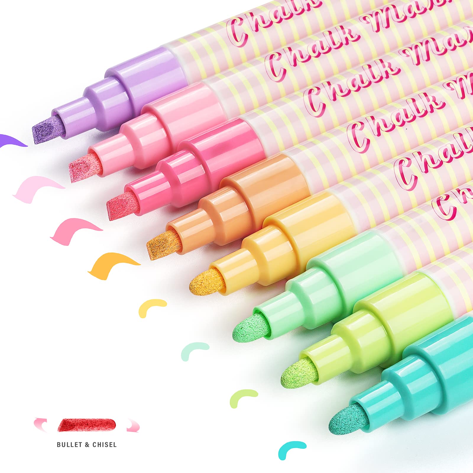 Pastel Chalk Markers Erasable for Chalkboard, Liquid Chalk Marker 8 Colors with 6mm Reversible Bullet & Chisel Tip, Dust Free Chalk Pens for Window, Blackboard, Whiteboard, Calendar, Mirror, Glass