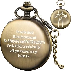 Alwesam Cross Bible Verse Pocket Watch Vintage Bible Verse Quartz Pocket Watches with Chain Christmas Graduation Birthday Gif