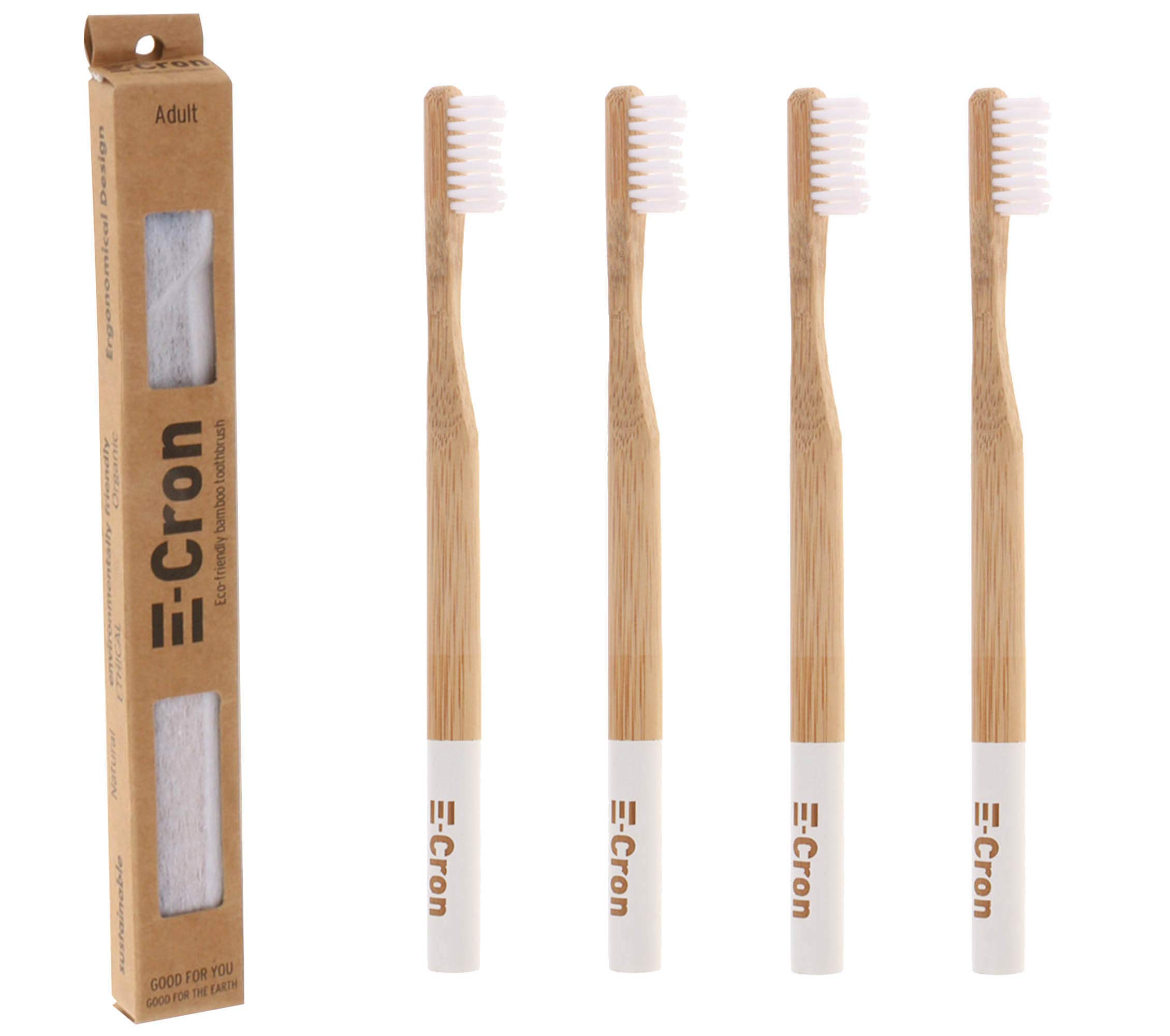 4 x E-Cron Bamboo Toothbrush (White) with Eco-friendly, 100% organic and biodegradable toothbrush handle. Your Natural Dental Care with The clean and warm touch of The bamboo.